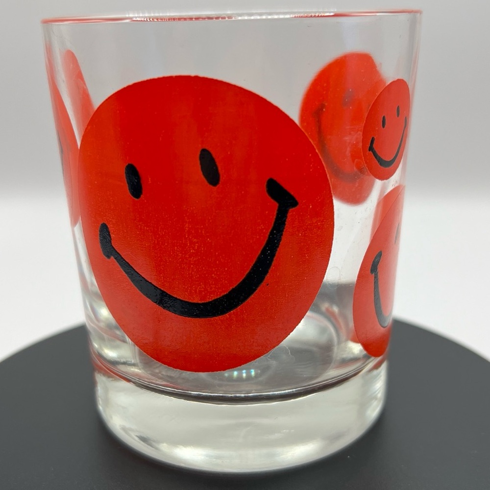 Red Smiley Face Glass Tumbler Vintage